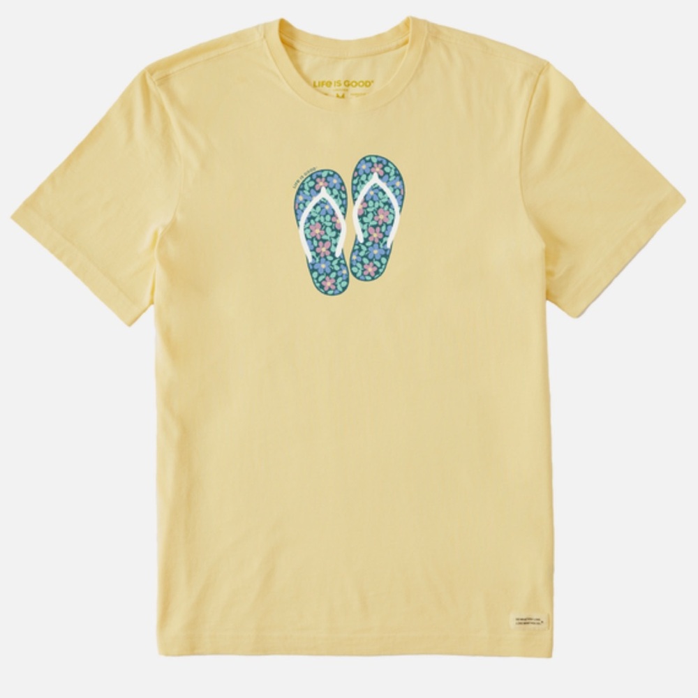 Life is Good Sandy Yellow Flower Flips MEN T Shirts SM MED LARGE PRICE FIRM